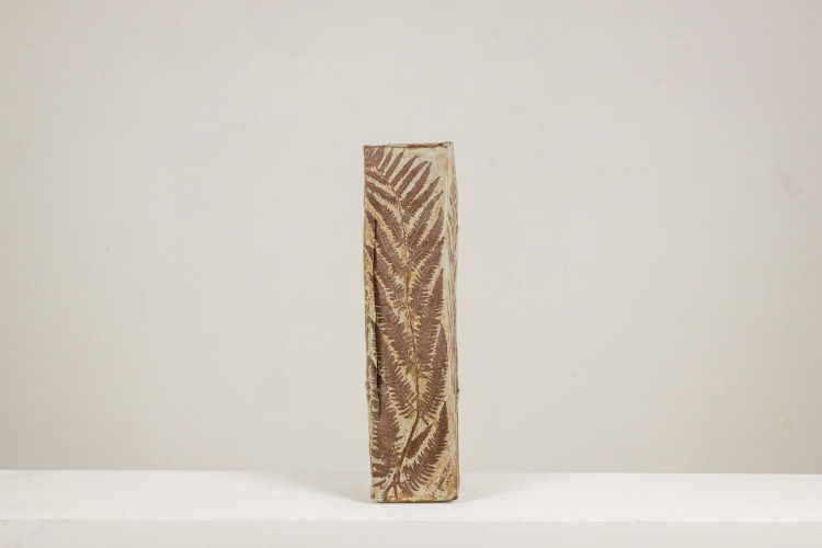 Brutalist-style stoneware vase with plant decoration. 1970s. LS6708A