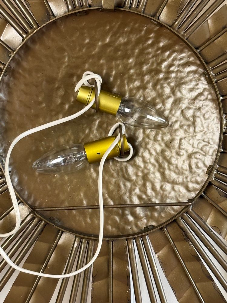 Large hammered gold metal sunburst wall light, 90 cm in diameter, from the 1970s