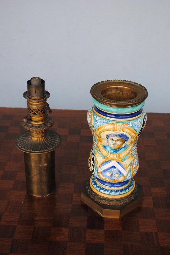 Pair Of Oil Lamps 1880 Italian Majolica