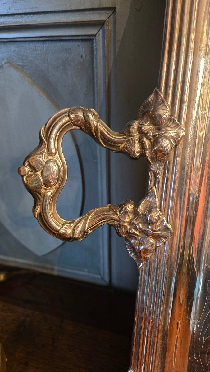 Large silver-plated metal serving tray – 19th century