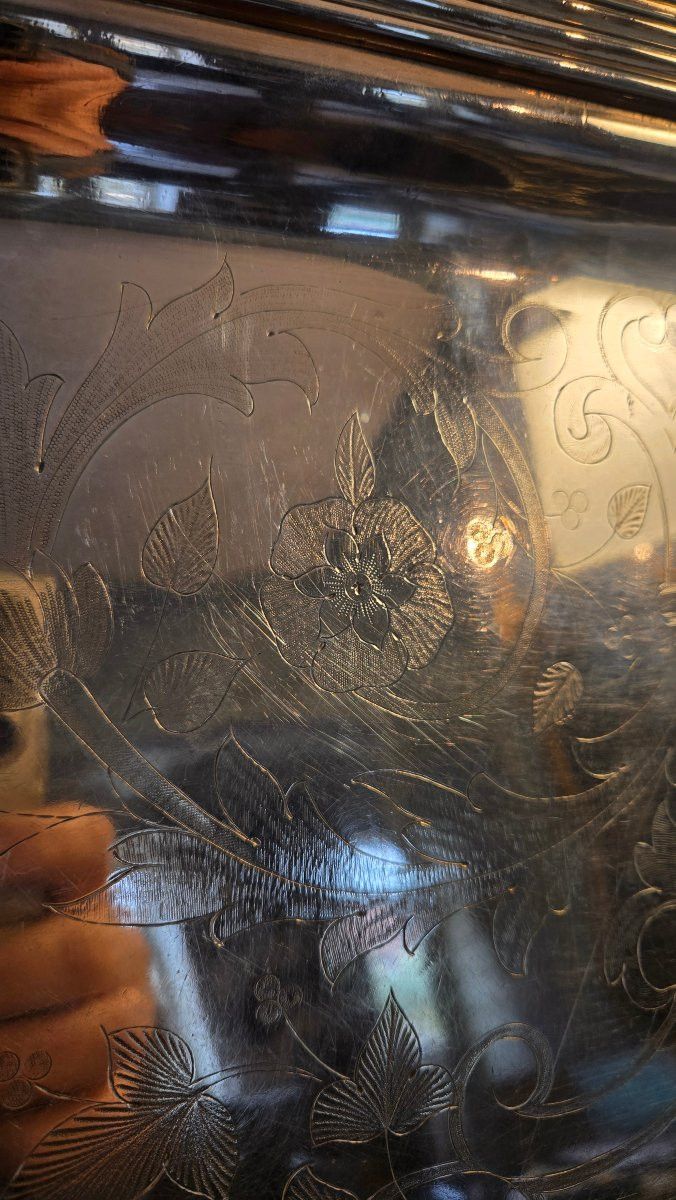 Large silver-plated metal serving tray – 19th century