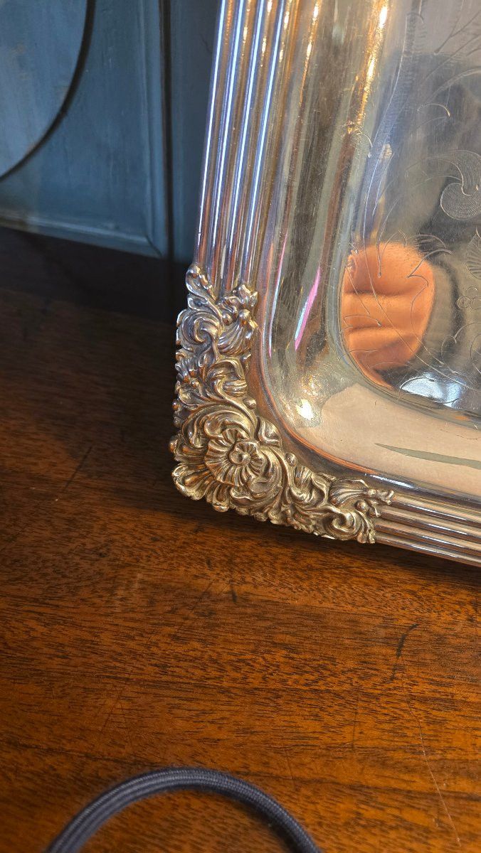 Large silver-plated metal serving tray – 19th century