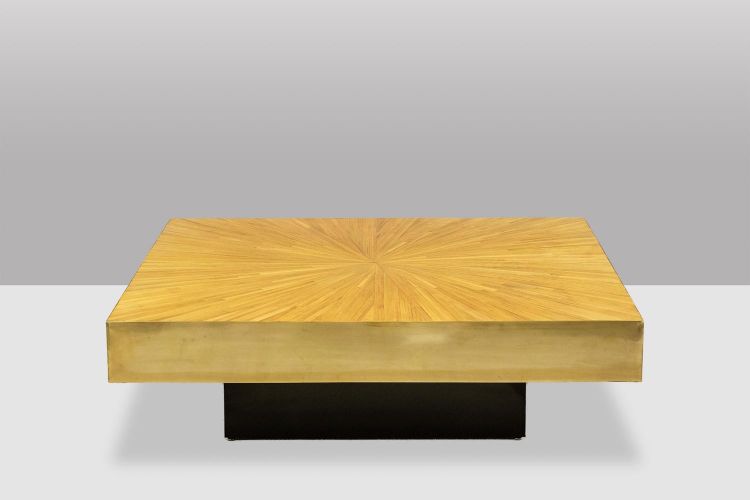 Couchtisch aus Strohintarsien und Messing. Zeitgenössisch LS43681993