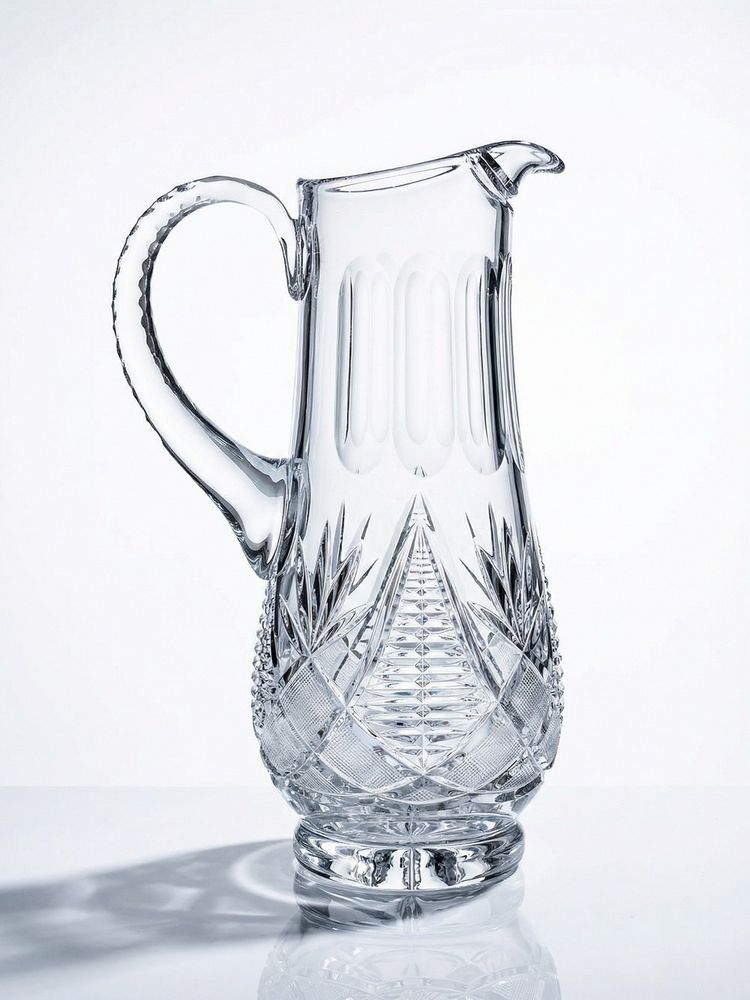 Large cut crystal water pitcher, European crystal makers, 20th century