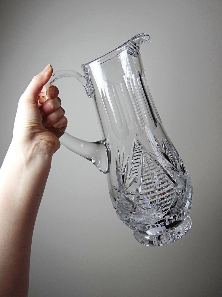 Large cut crystal water pitcher, European crystal makers, 20th century