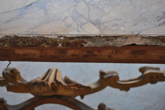 Grande Console Rocaille Bois Doré Marbre Romain XVIIème