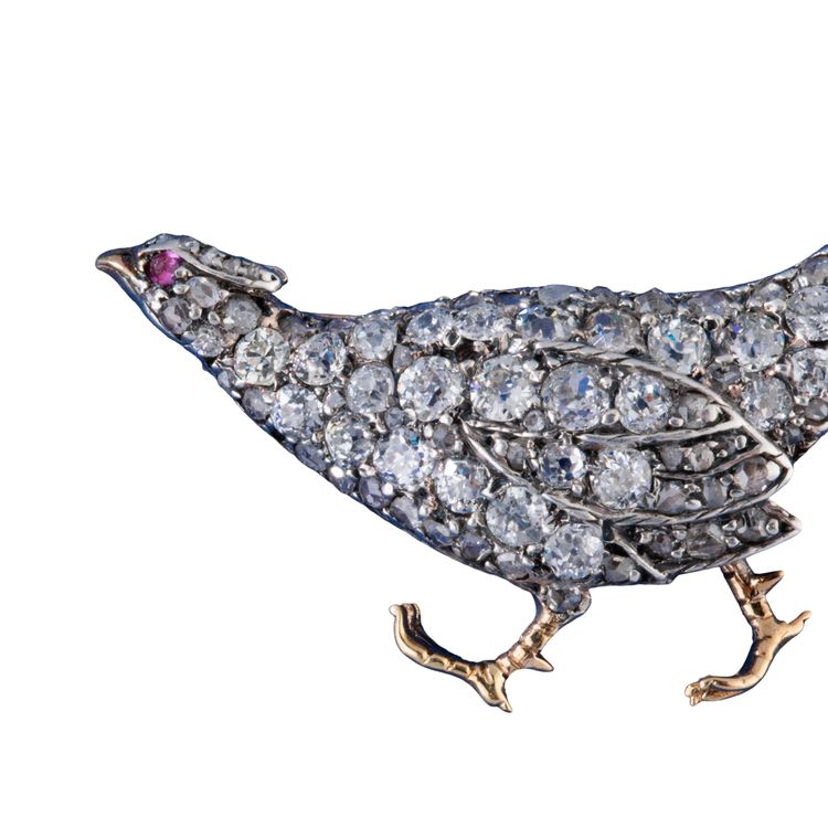 Broche Faisan en or, argent, diamants et rubis. Fin XIXᵉ siècle