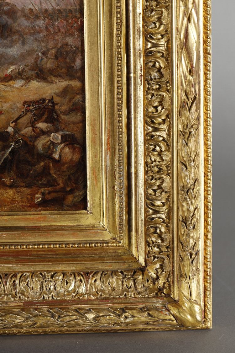 Tableau charge des cuirassiers francais à Watreloo signé Eugène Charpentier
