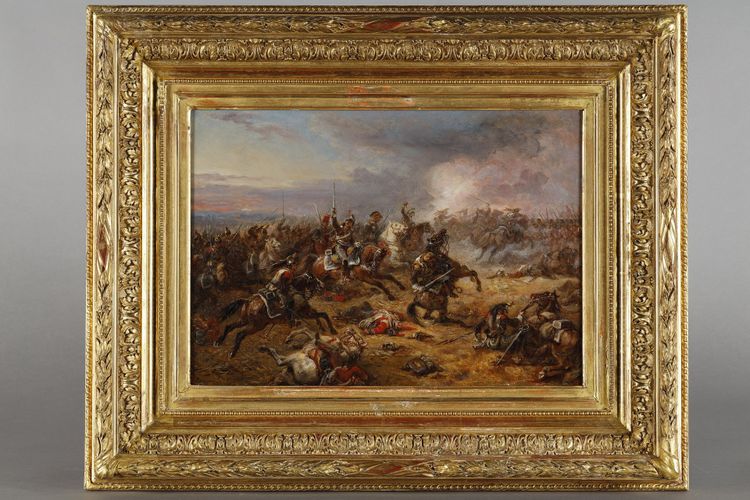 Tableau charge des cuirassiers francais à Watreloo signé Eugène Charpentier