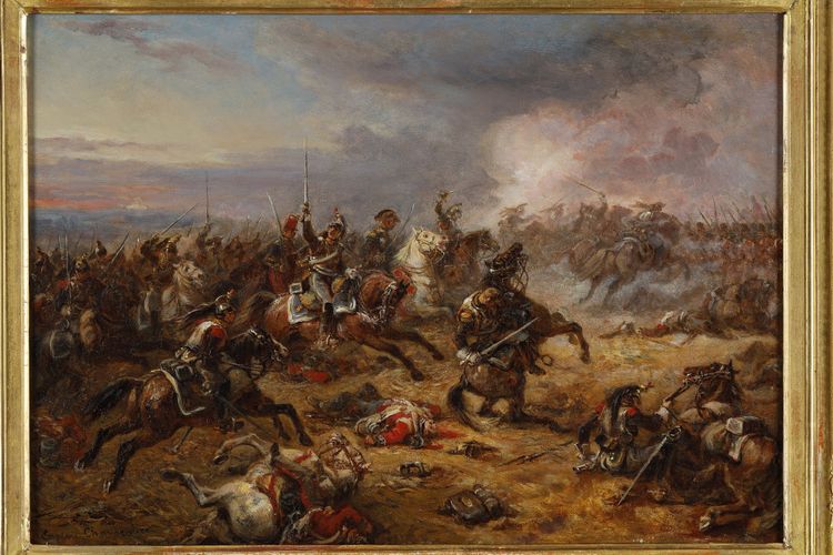 Tableau charge des cuirassiers francais à Watreloo signé Eugène Charpentier