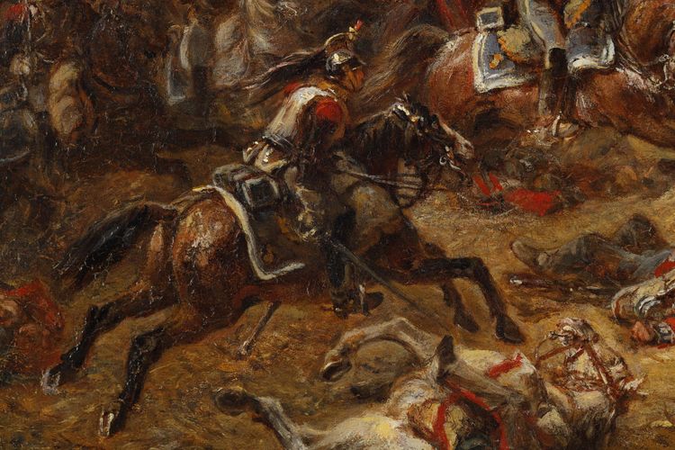 Tableau charge des cuirassiers francais à Watreloo signé Eugène Charpentier