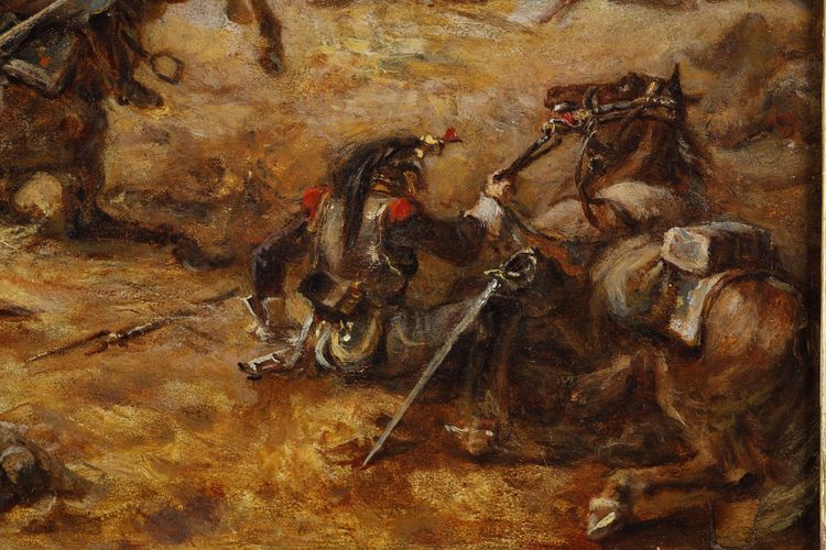 Tableau charge des cuirassiers francais à Watreloo signé Eugène Charpentier
