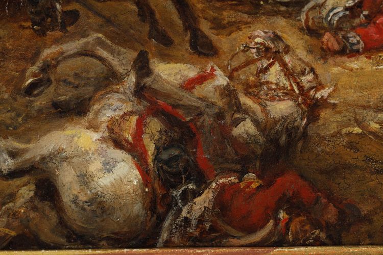 Tableau charge des cuirassiers francais à Watreloo signé Eugène Charpentier