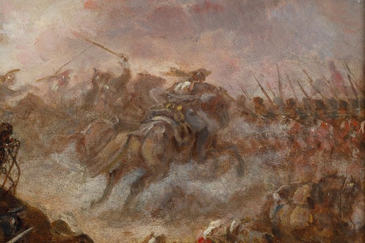 Tableau charge des cuirassiers francais à Watreloo signé Eugène Charpentier
