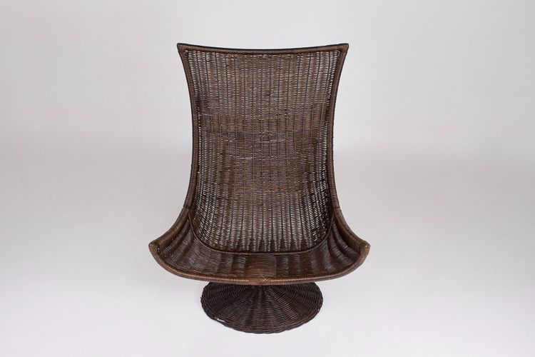 Fauteuil Pivotant en Rotin et Cuir par Gerard Van Den Berg