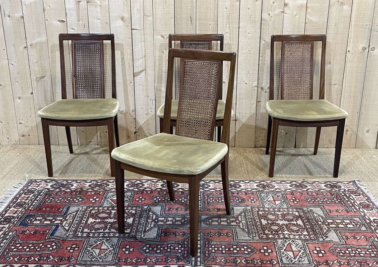 Set of 4 teak chairs by Gplan with cane backrests