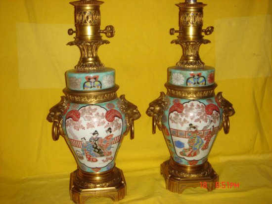 Paar China Lampen Montiert Bronze