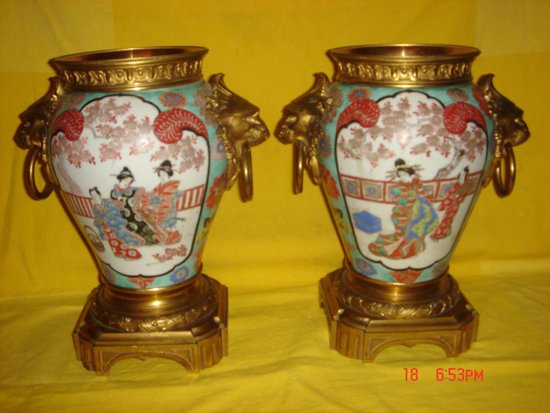 Paar China Lampen Montiert Bronze