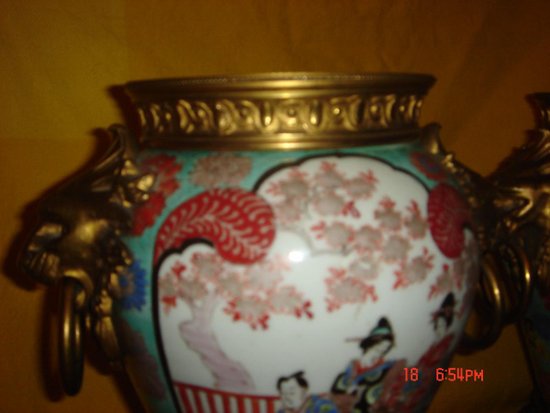 Paar China Lampen Montiert Bronze