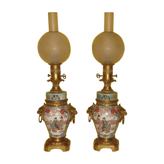 Pair Of China Lamps Mounted Bronze