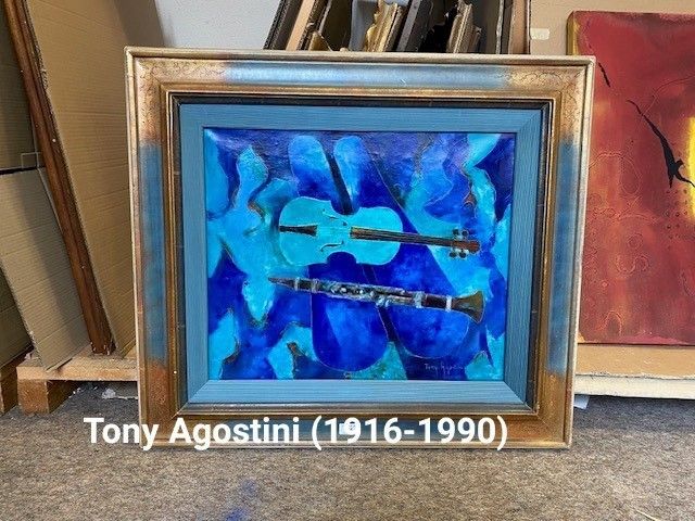 Tony AGOSTINI (1916-1990) VIOLONS ET CLARINETTE - hst - 46x54 cm