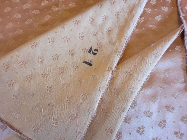 6 pink lampas presentation samples, late 19th century