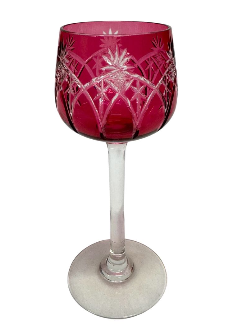 Set of 6 red crystal wine glasses
