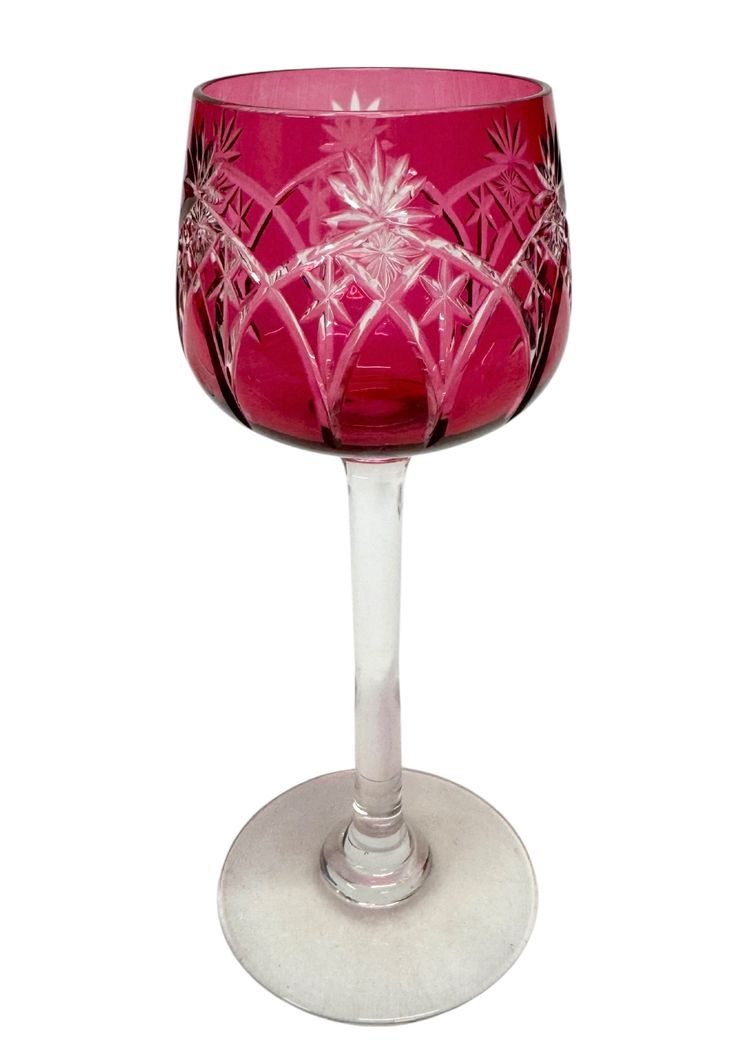 Set of 6 red crystal wine glasses