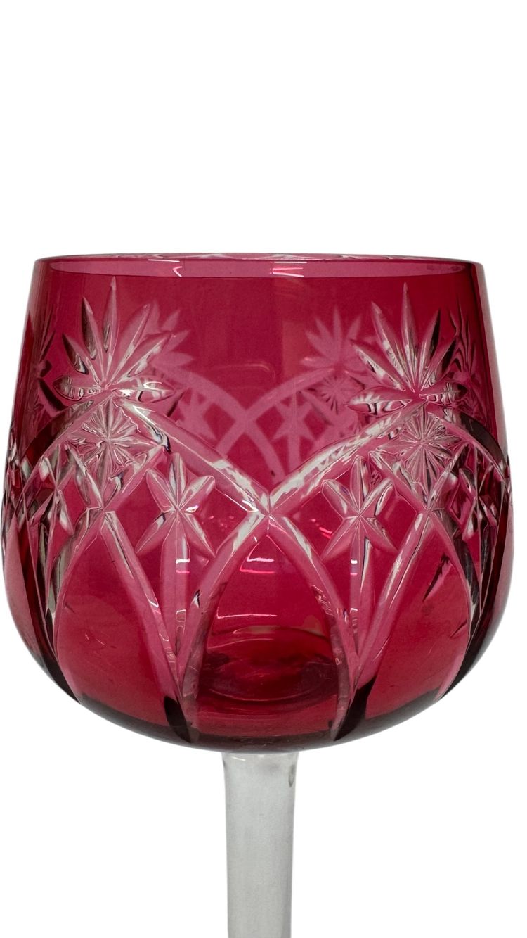 Set of 6 red crystal wine glasses