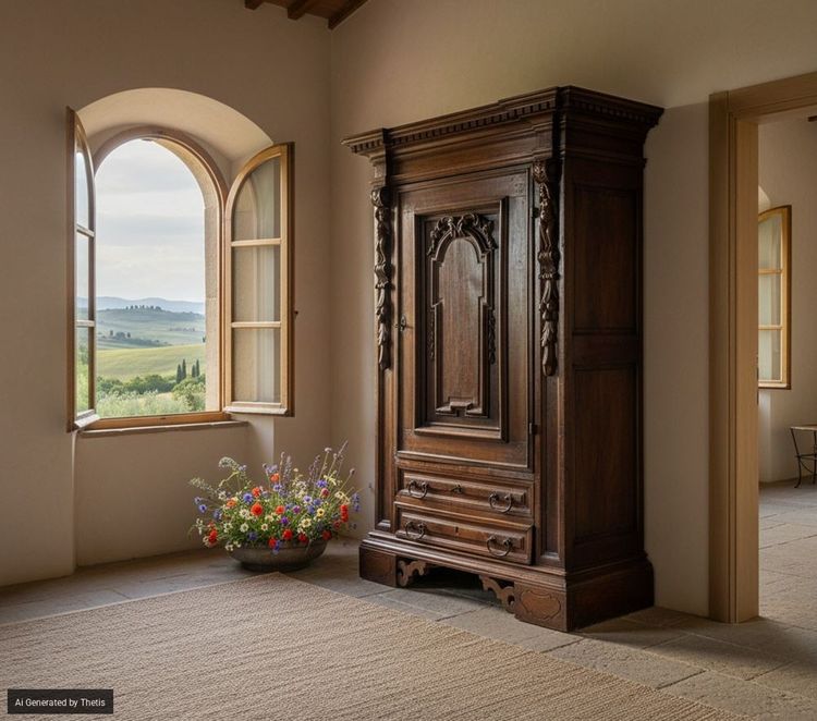 Nussbaum-Sideboard, 19. Jahrhundert, im Stil der Neorenaissance, rekonstruiert mit antiken Elementen