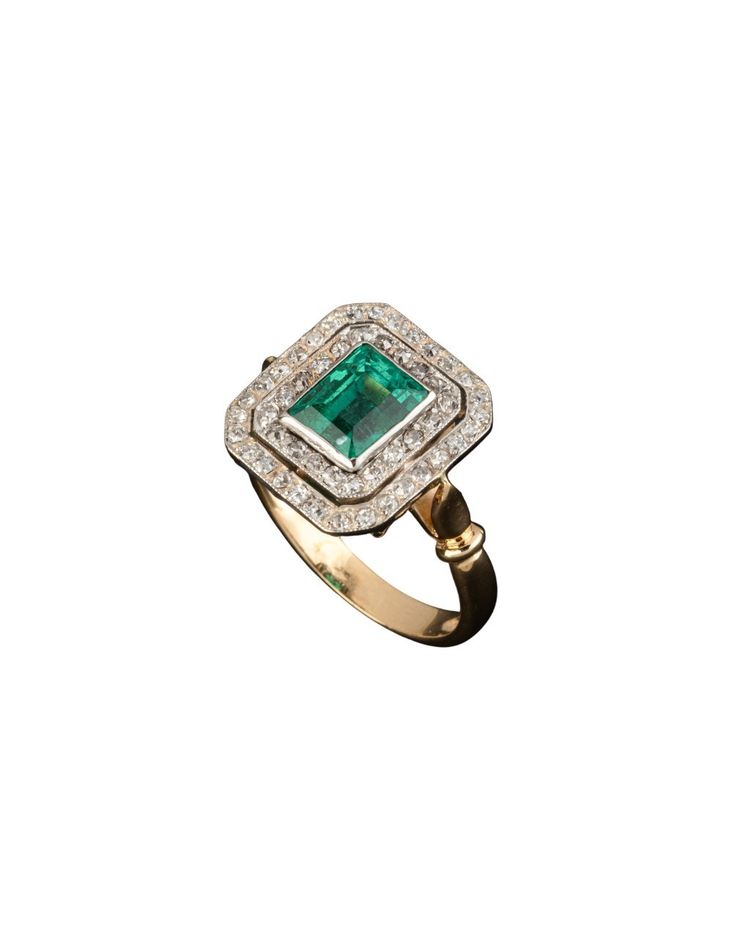 Gold, Platinum, Emerald And Diamond Ring 