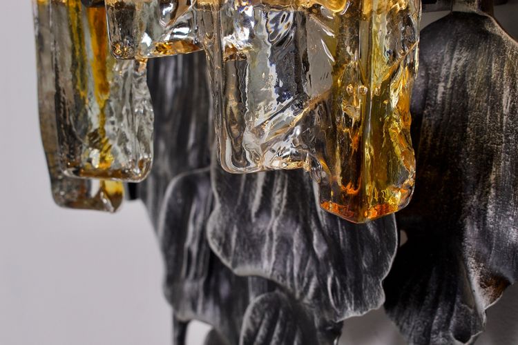 Großes Paar brutalistischer Wandleuchten aus Schmiedeeisen und Glas