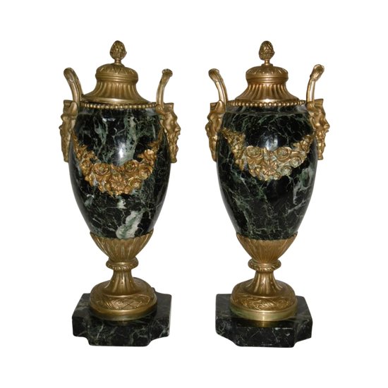 Pair Of Marble Cassolettes Mounted In Bronze From The 19th Century