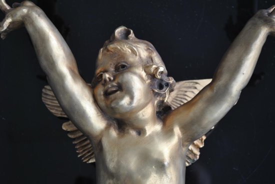 Coppia di grandi luci da parete in bronzo dorato Art Nouveau per bambini 77 cm