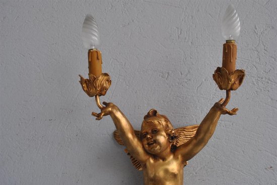 Coppia di grandi luci da parete in bronzo dorato Art Nouveau per bambini 77 cm