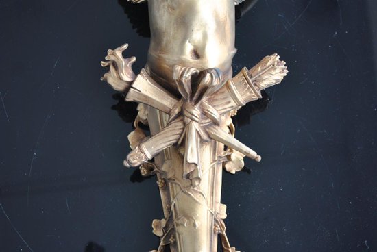 Coppia di grandi luci da parete in bronzo dorato Art Nouveau per bambini 77 cm