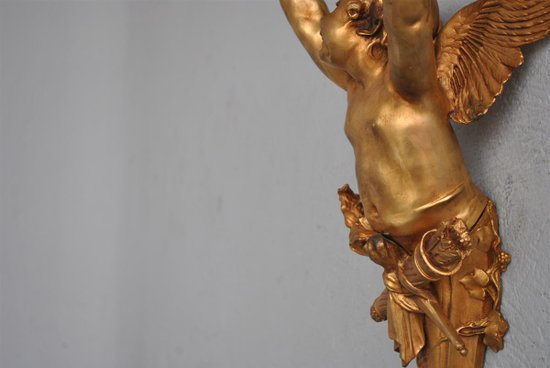 Coppia di grandi luci da parete in bronzo dorato Art Nouveau per bambini 77 cm