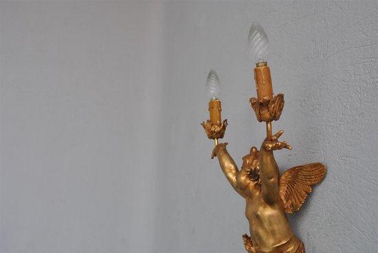 Coppia di grandi luci da parete in bronzo dorato Art Nouveau per bambini 77 cm
