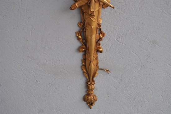 Coppia di grandi luci da parete in bronzo dorato Art Nouveau per bambini 77 cm