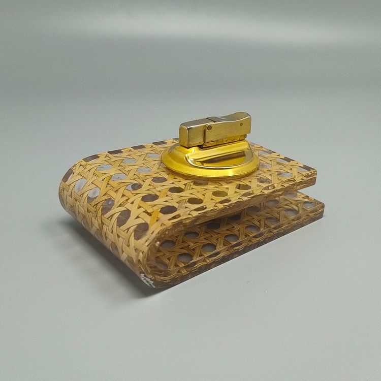 1970s Stunning Smoking Set in Vienna Straw By Geolel. Made in Italy