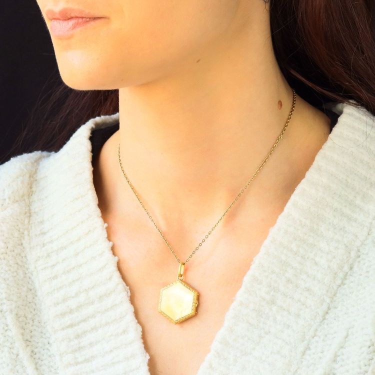 Hexagonal Chased Gold Medallion