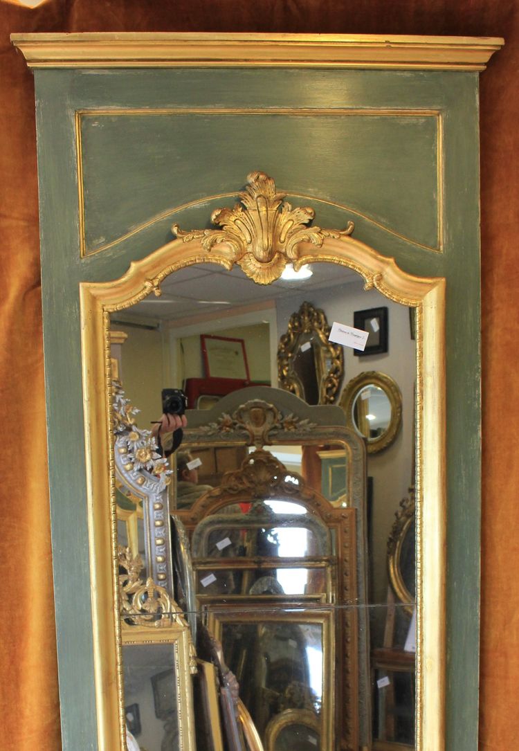 91 x 209 cm Large mirror, Louis XV overmantel, gilded wood, mercury glass