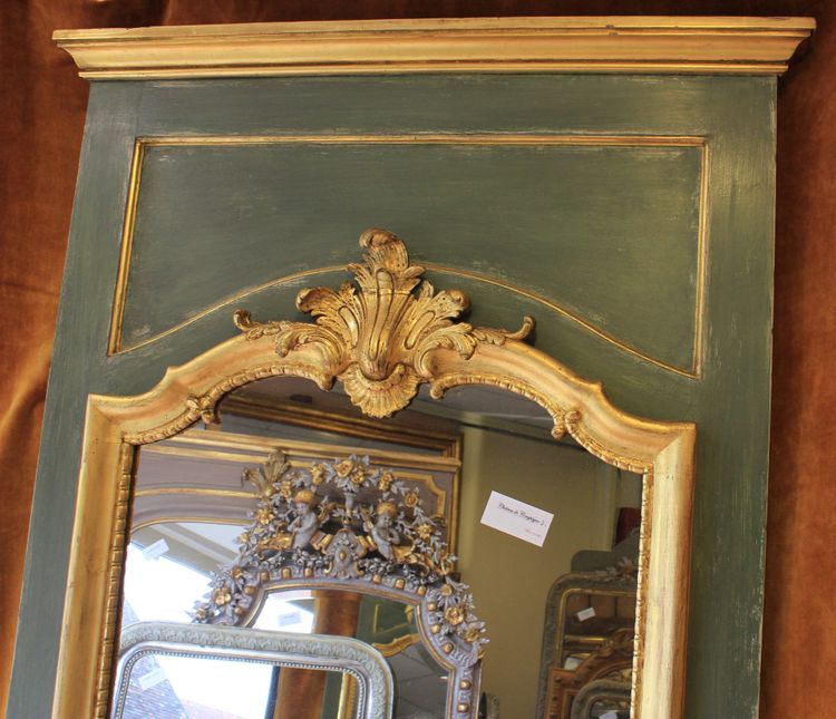 91 x 209 cm Large mirror, Louis XV overmantel, gilded wood, mercury glass