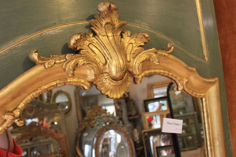 91 x 209 cm Large mirror, Louis XV overmantel, gilded wood, mercury glass