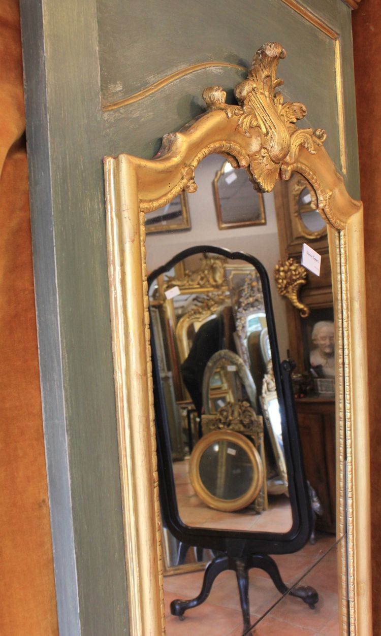 91 x 209 cm Large mirror, Louis XV overmantel, gilded wood, mercury glass
