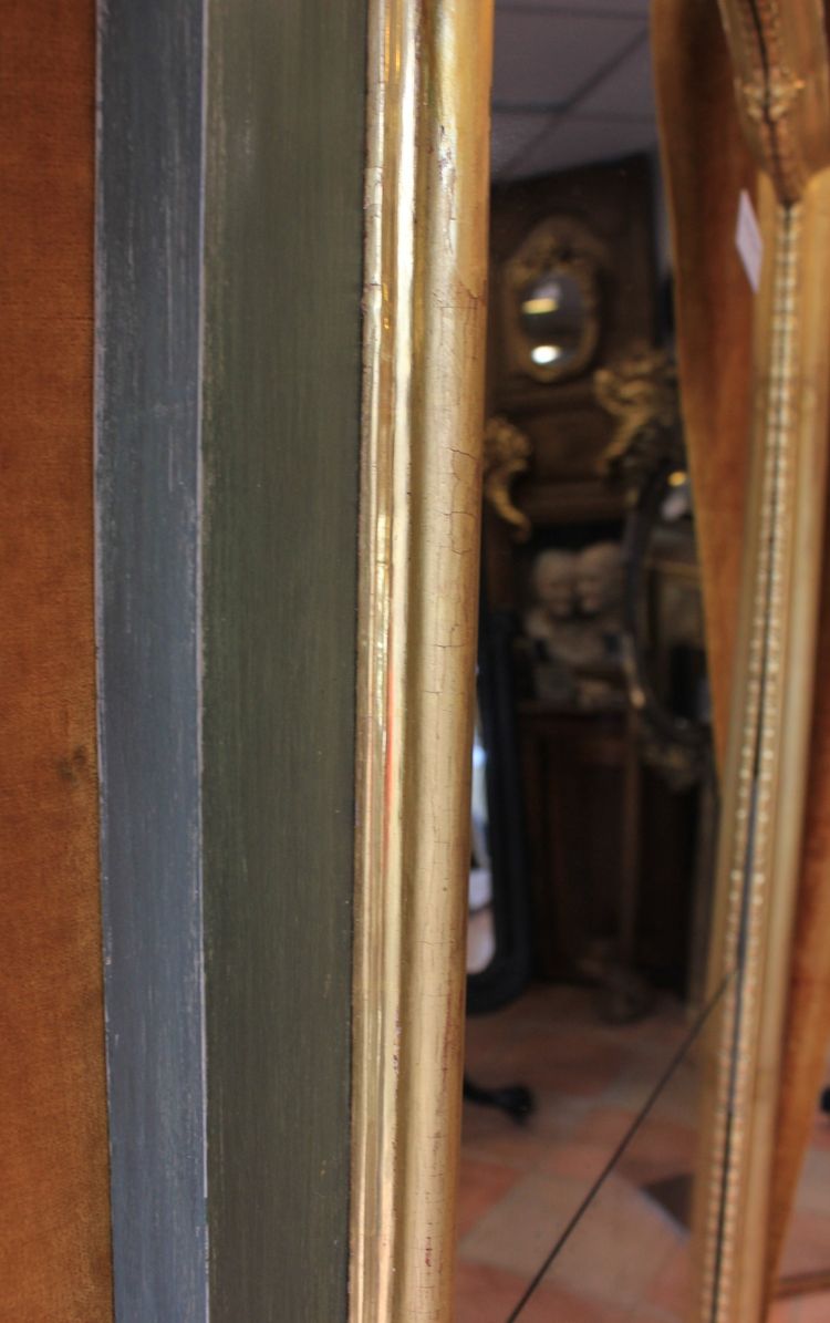 91 x 209 cm Large mirror, Louis XV overmantel, gilded wood, mercury glass