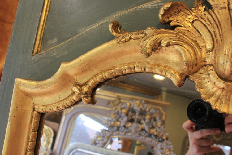 91 x 209 cm Large mirror, Louis XV overmantel, gilded wood, mercury glass