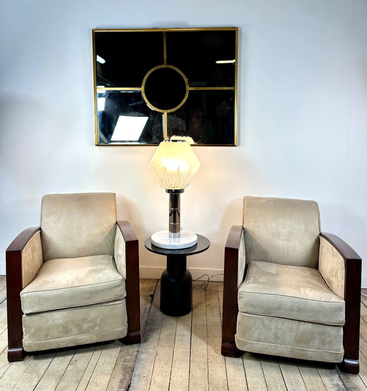 Sessel (Paar) Art Deco Epoche aus Palisander und Wildleder