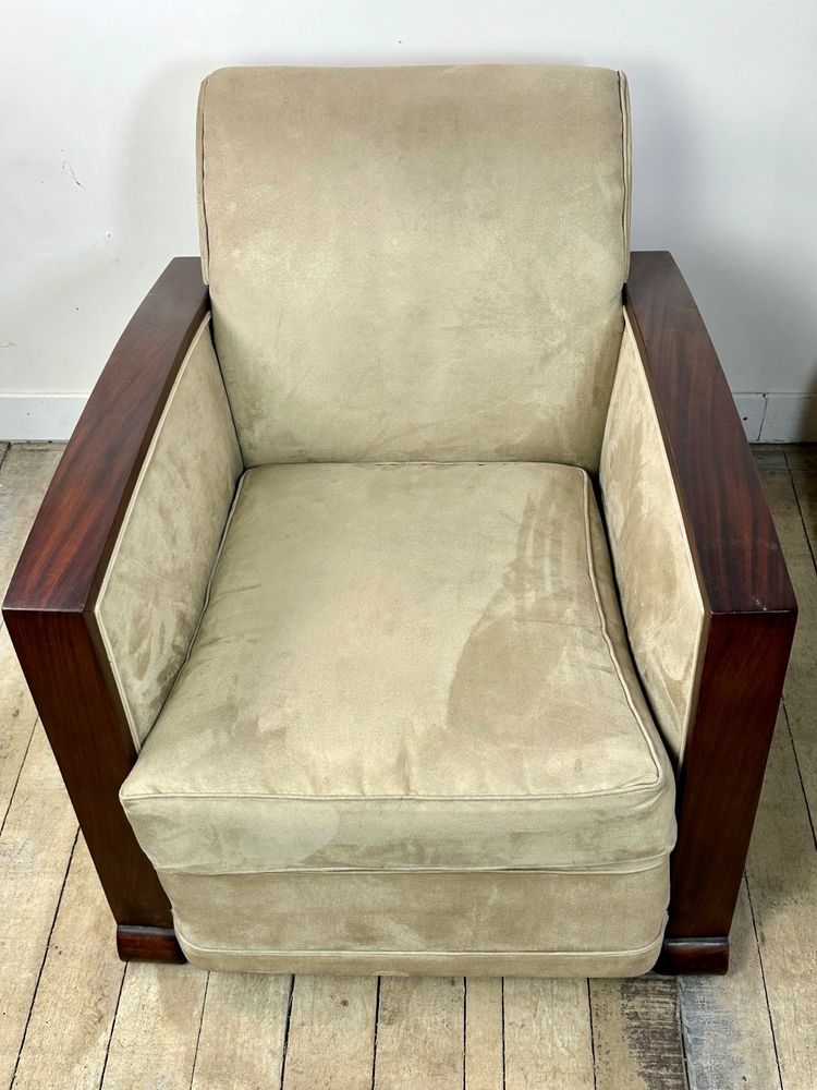 Sessel (Paar) Art Deco Epoche aus Palisander und Wildleder