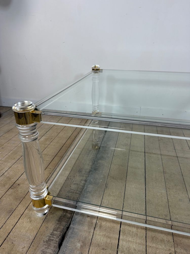 Table basse Hollywood Regency en altuglass et verre 1970'S